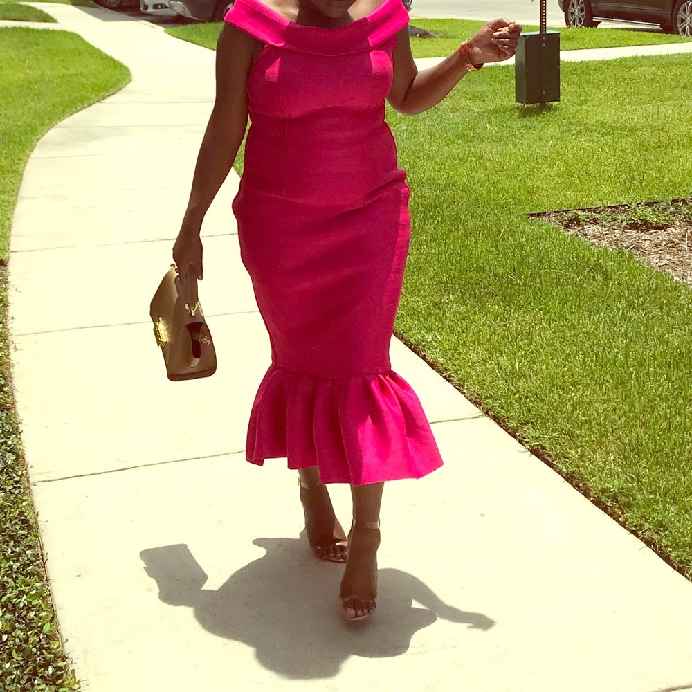 Off shoulder scuba dress